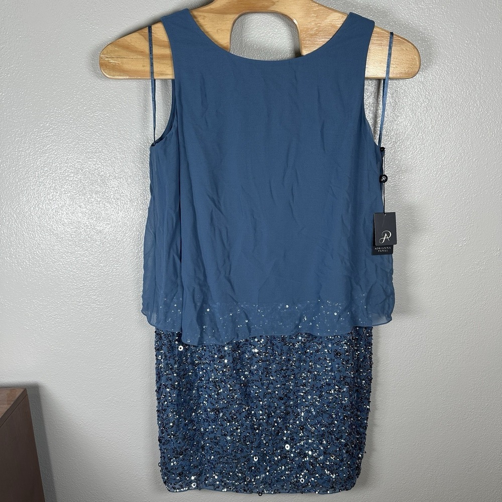 NEW Adrianna Papell Sleeveless Popover Blouson Beaded Skirt Midi Dress 16W Blue